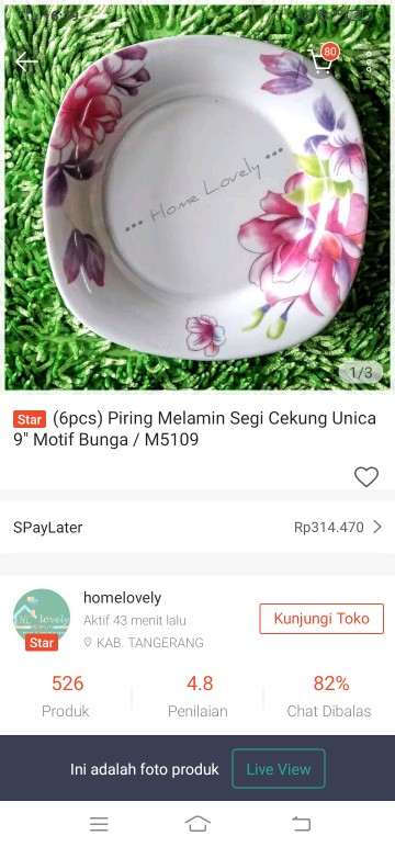 (6pcs) Piring Melamin Segi Cekung Unica 9 Motif Bunga / M5109