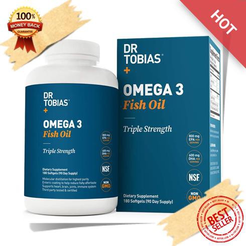 SPECIAL Dr. Tobias Omega 3 Fish Oil Triple Strength, Burpless, Non-GMO, NSF-Ce