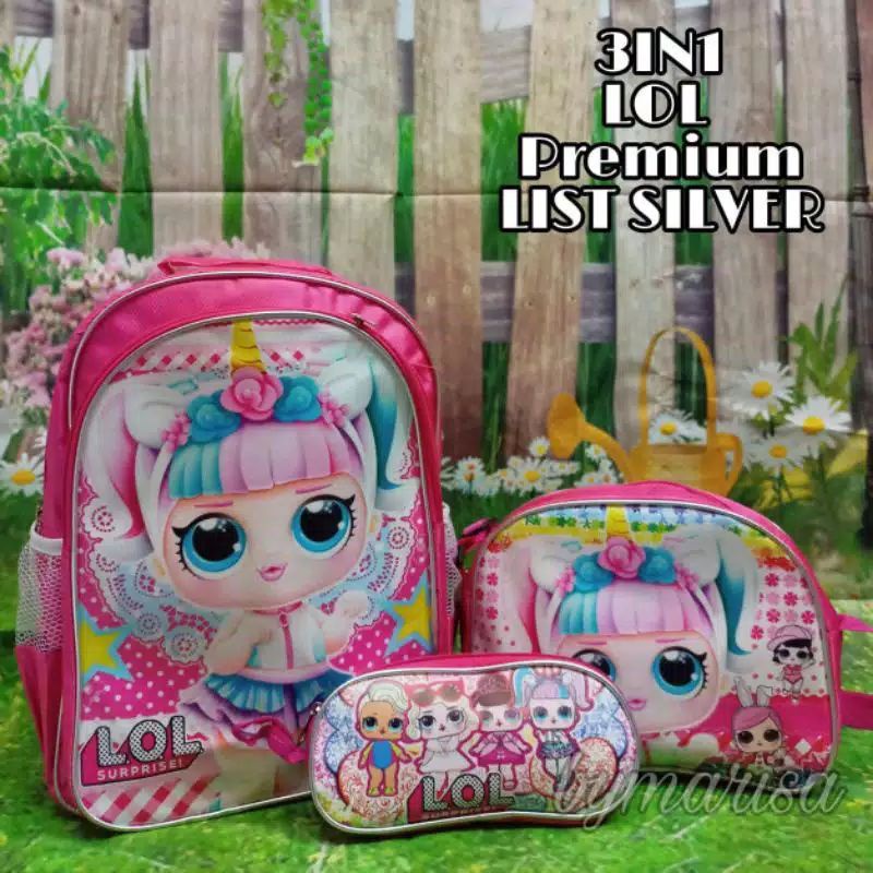 Tas ransel anak perempuan karakter lol hello kitty little pony 3in1 - tas + tas selempang + tempat pinsil