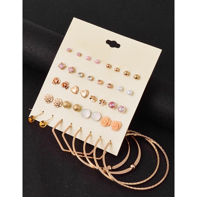 LRC Anting Set Fashion Suit Geometric Alloy Love Flower Earring V15564