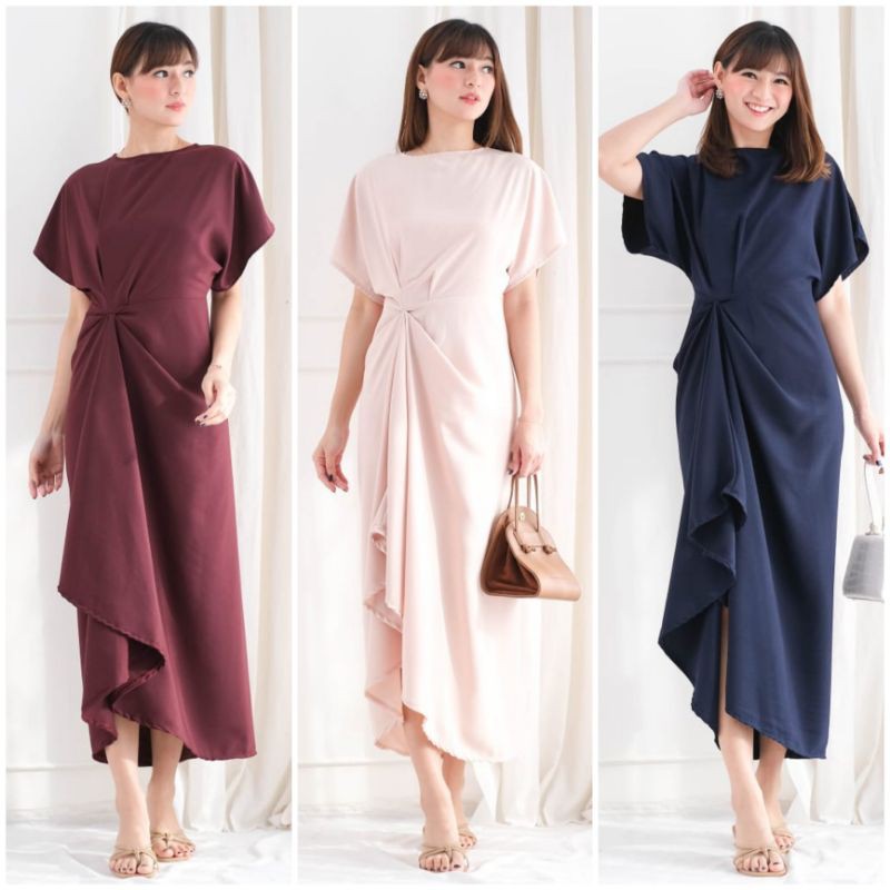 ❣️ SPECIAL PRICE ♡ PREMIUM ♡ ORIGINAL ! RAISA VINTAGE PLAIN ASYMMETRIC FRONT RAMPLE LONG MAXI RUFFLE DRESS