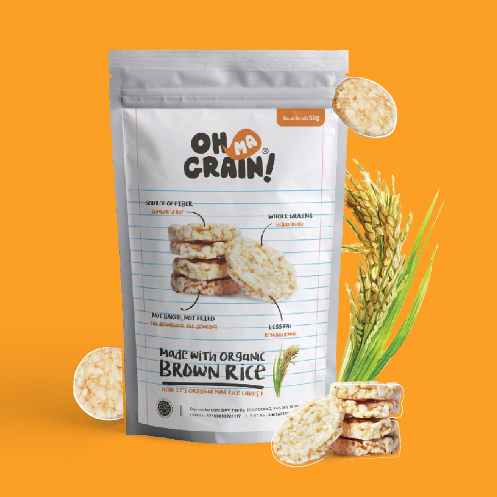 Oh Ma Grain, Organic Brown Rice Cakes Plain (No Gulgar) 45 gr