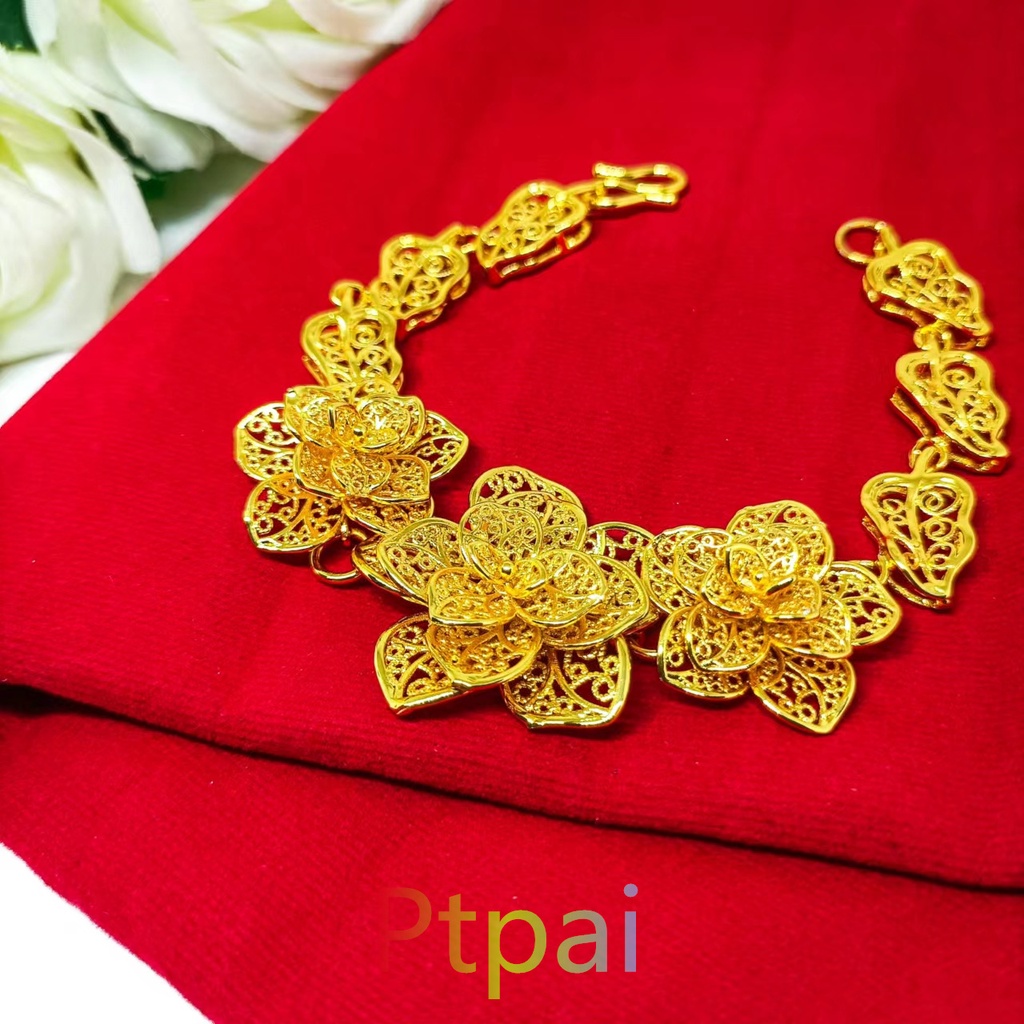 Gelang Rante bunga tiga gold perhiasan fashion xuping