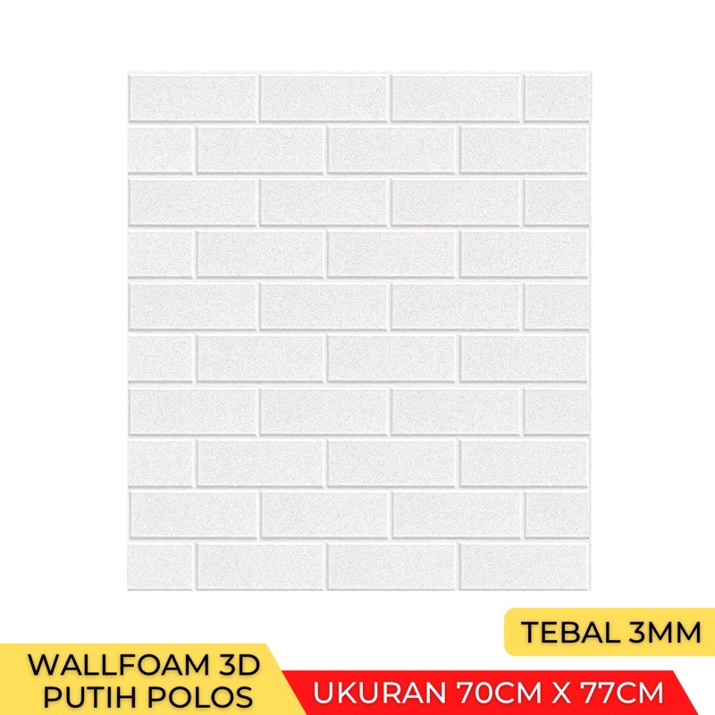 Wallpaper Stiker Dinding 3D Foam Batu Bata Brick 70 x 77cm-Bata Halus Putih