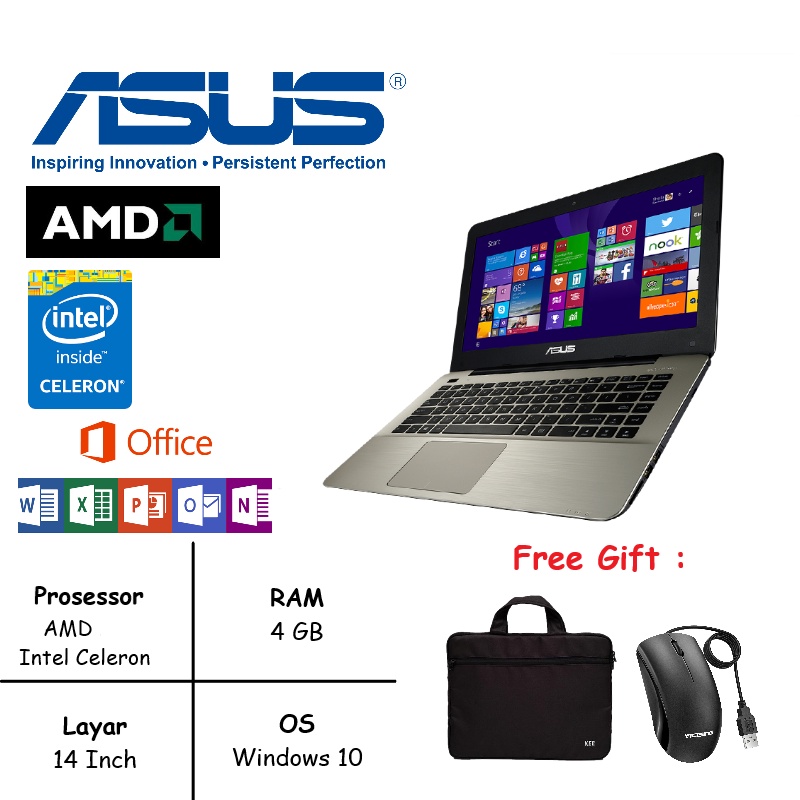 Laptop Asus 14 win-10 intel dual core /RAM 8GB/1TB || [FREE MOUSE]