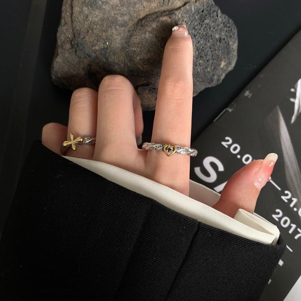 Mxbeauty Wanita Pembukaan Cincin Pesta Untuk Gadis Huruf Punk Cross Knuckles Rings