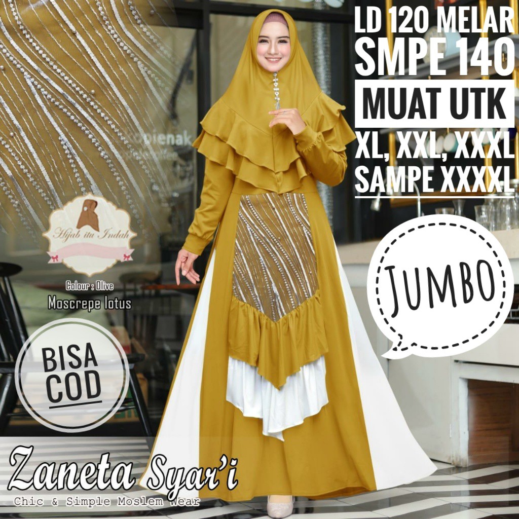 LD 110-140 Gamis Brokat Jumbo Zaneta Baju Pesta Brukat Big size XXXL Polos Mewah