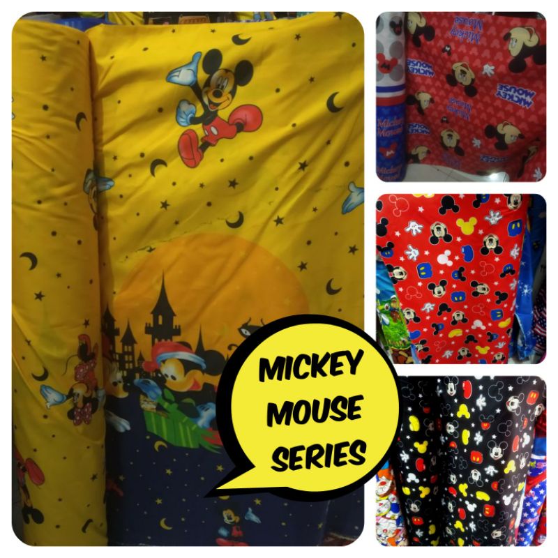 Bahan Kain Sprei Meteran Katun Microtex Disperse Motif Anak Karakter Mickey Mouse | Griya Spreiku