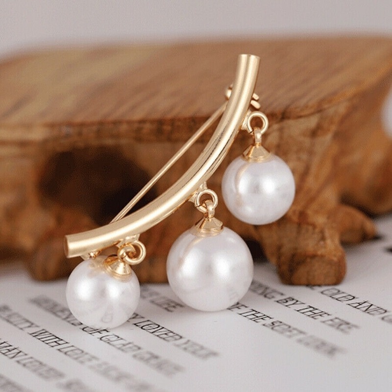 Fashion White Pearl Dangle Beads Brooch Collar Clips Lapel Brooch Pin Alloy Simple Brooches For Women Accessories