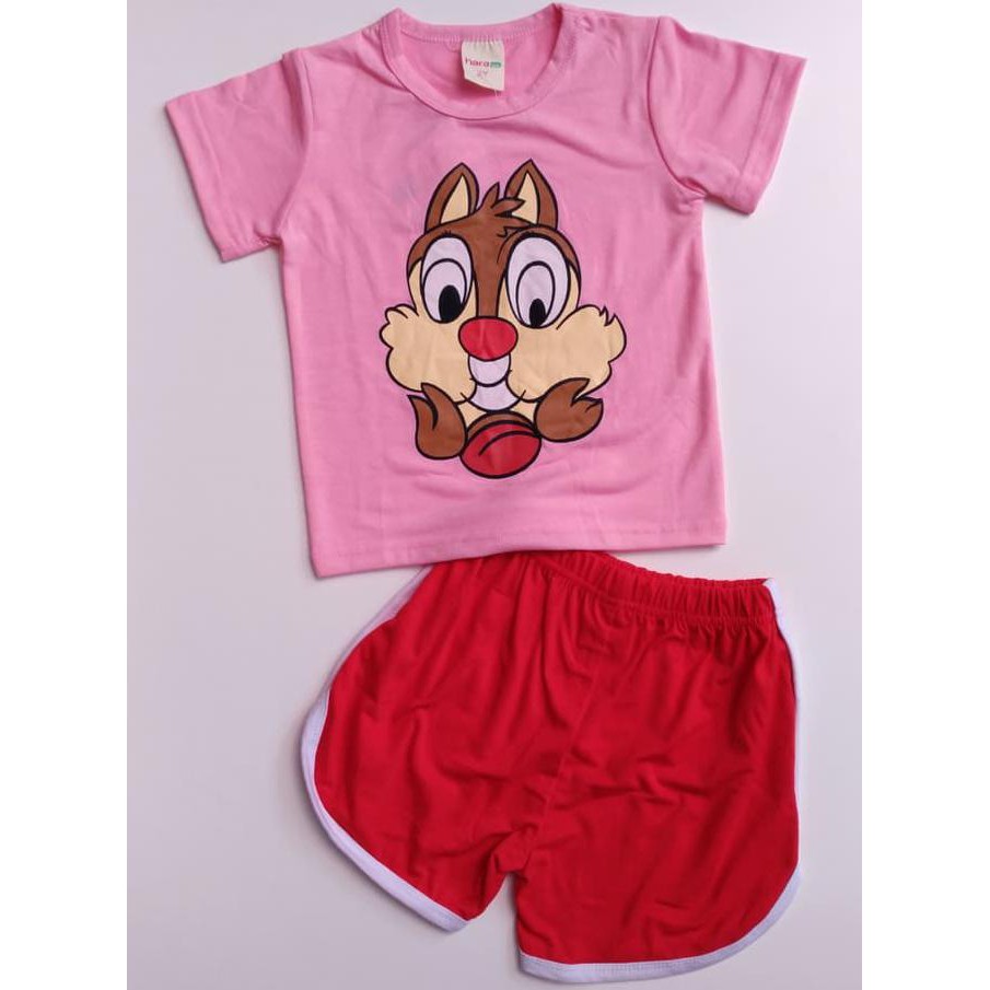 TREND BAJU SETELAN ANAK PEREMPUAN CEWEK HARA KIDS MAIN PENDEK CHIPMUNK PINK MURAH KEKINIAN GROSIR