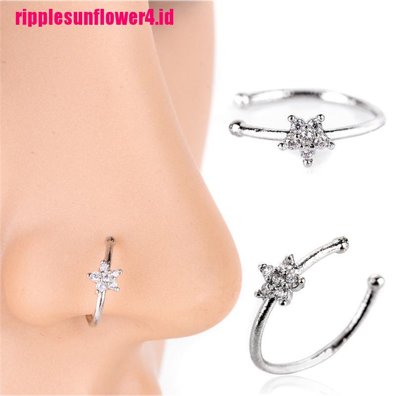 Cincin Hoop Hidung Bahan Stainless Steel Aksen Kristal