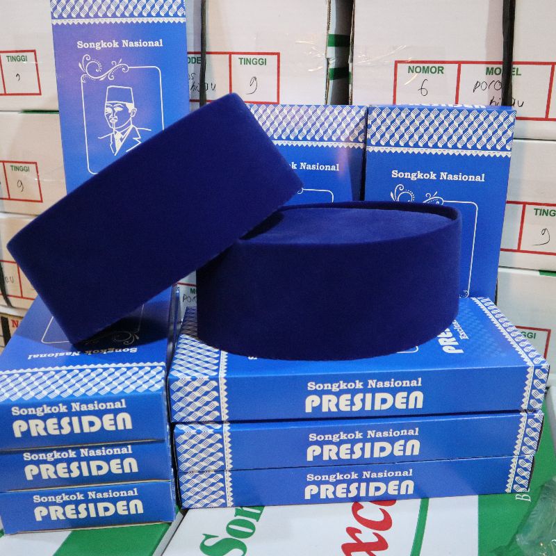 PROMO !!! SONGKOK PECI POLOS PRESIDEN WARNA BIRU