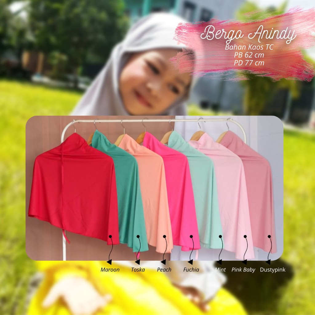 Termurah!! Hijab Anak Perempuan / Khimar Anak Murah - Bergo Anindy / Bergo Anak - Bahan Kaos TC Halu