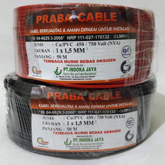 Kabel Listrik Tunggal (NYA 1,5mm) 50m Praba