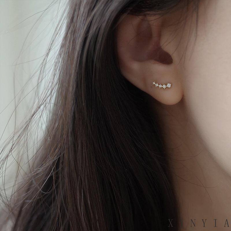 Xia.id Anting Tusuk Gantung Desain Geometri Hias Zircon Gaya Simple Untuk Wanita