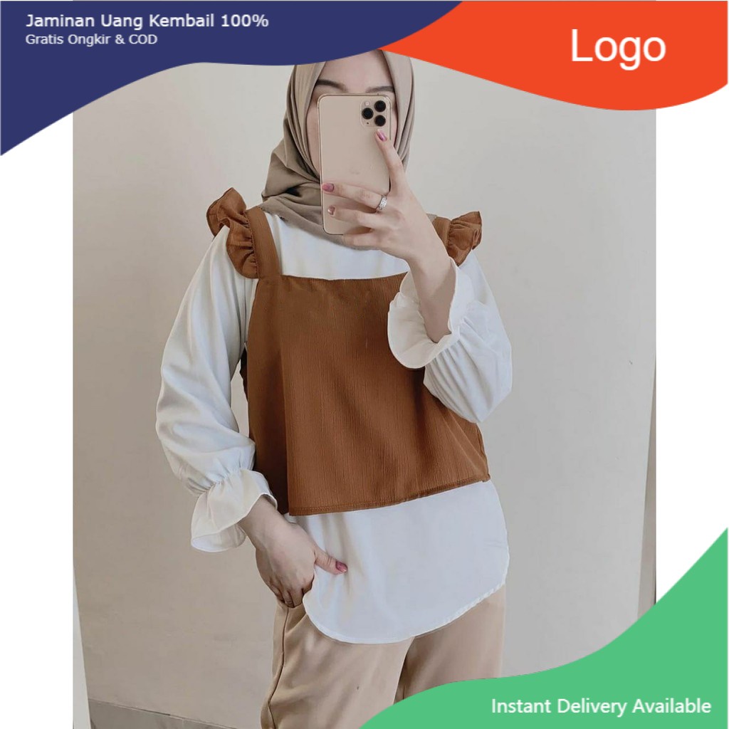 COD - Oda Blouse 2in1 Atasan Top Muslim Fashion Korean Style Wanita Terbaru 2021