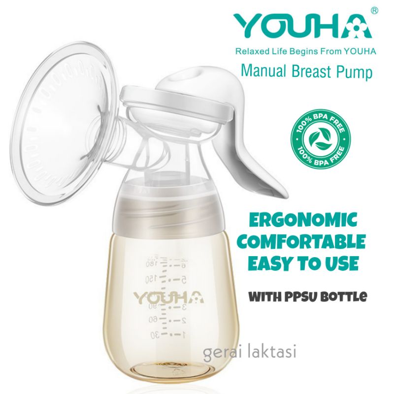 YOUHA MANUAL BREAST PUMP - Pompa ASI Manual Ergonomis Botol PPSU