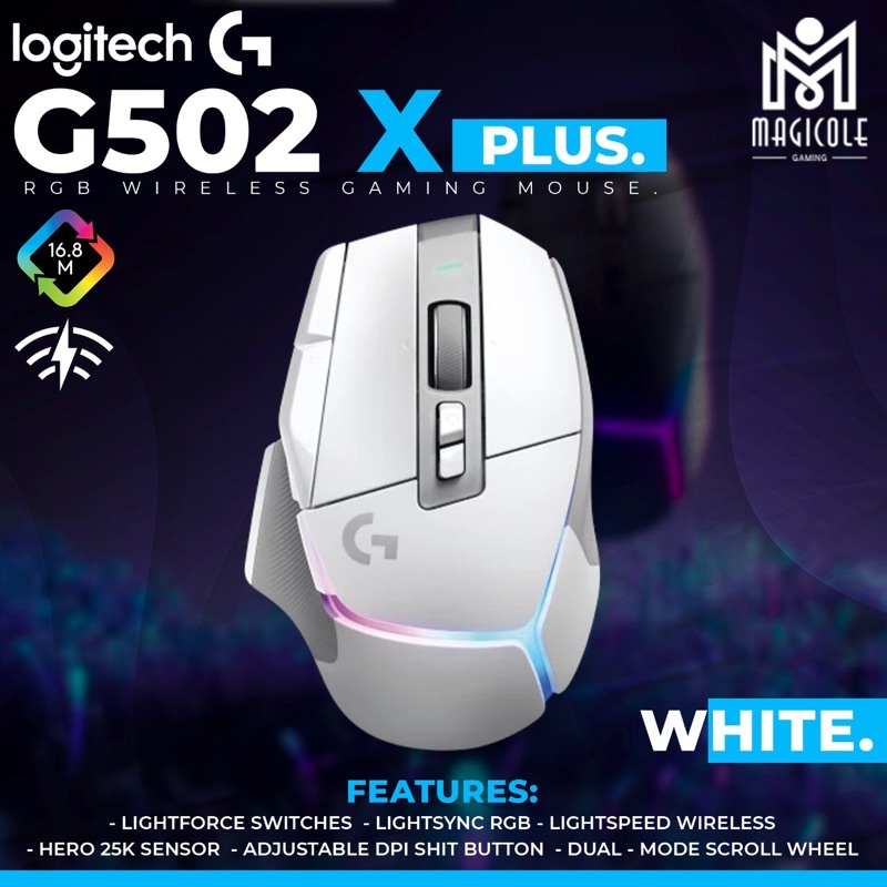 Logitech G502 X / G502X Plus Wireless RGB HERO 25K DPI Gaming Mouse White