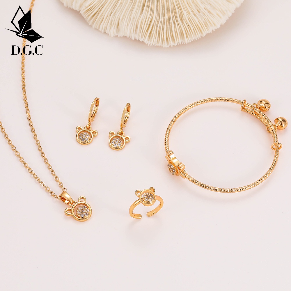 set perhiasan anak titanium anti karat hellokitty kalung titanium wanita anting titanium anti karat gelang wanita D485