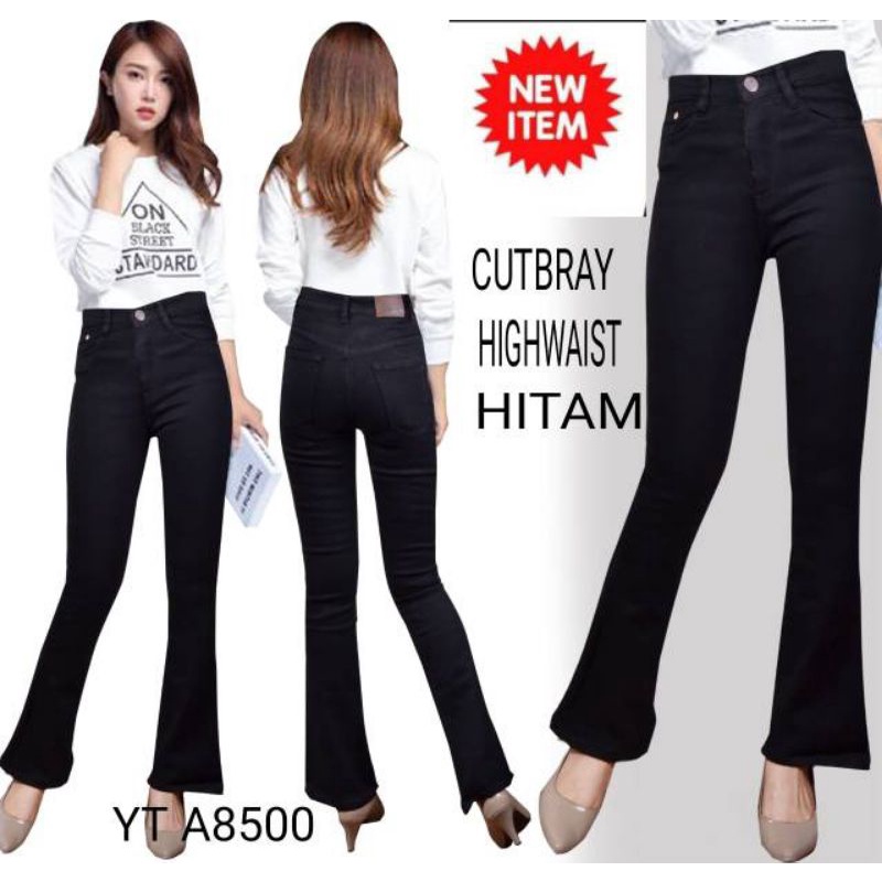 Celana Cutbray Jeans Highwaist SoftJeans Wanita Melar 31-34 Import