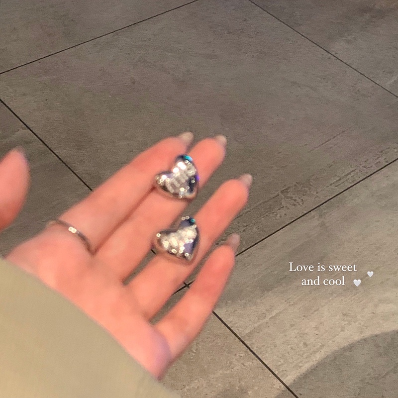 AY(CN) Anting Stud Mutiara Bentuk Hati Warna Silver Untuk Wanita