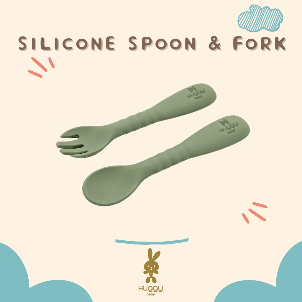 Huggy Baby AM002 Silicone Spoon &amp; Fork | Sendok Garpu Silikon