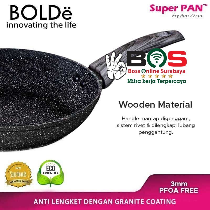 Frypan Super Pan 22CM Bolde Black Dark Knight Granite Keramik Anti Lengket