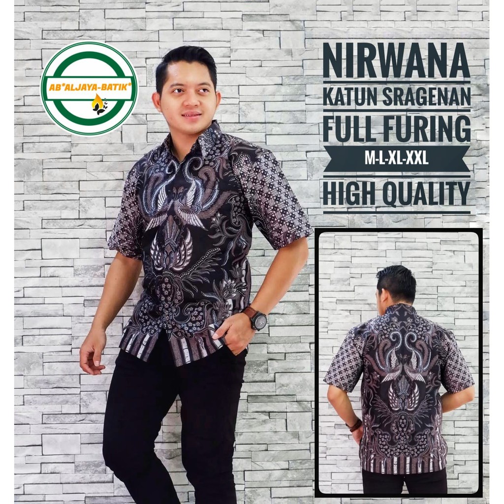 NIRWANA Kemeja Batik Pria Lengan Pendek Katun Halus FULL FURING Batik Aljaya