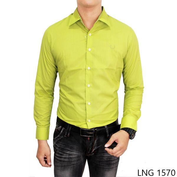 Formal Shirt For Mens Katun Hijau Stabilo LNG 1570