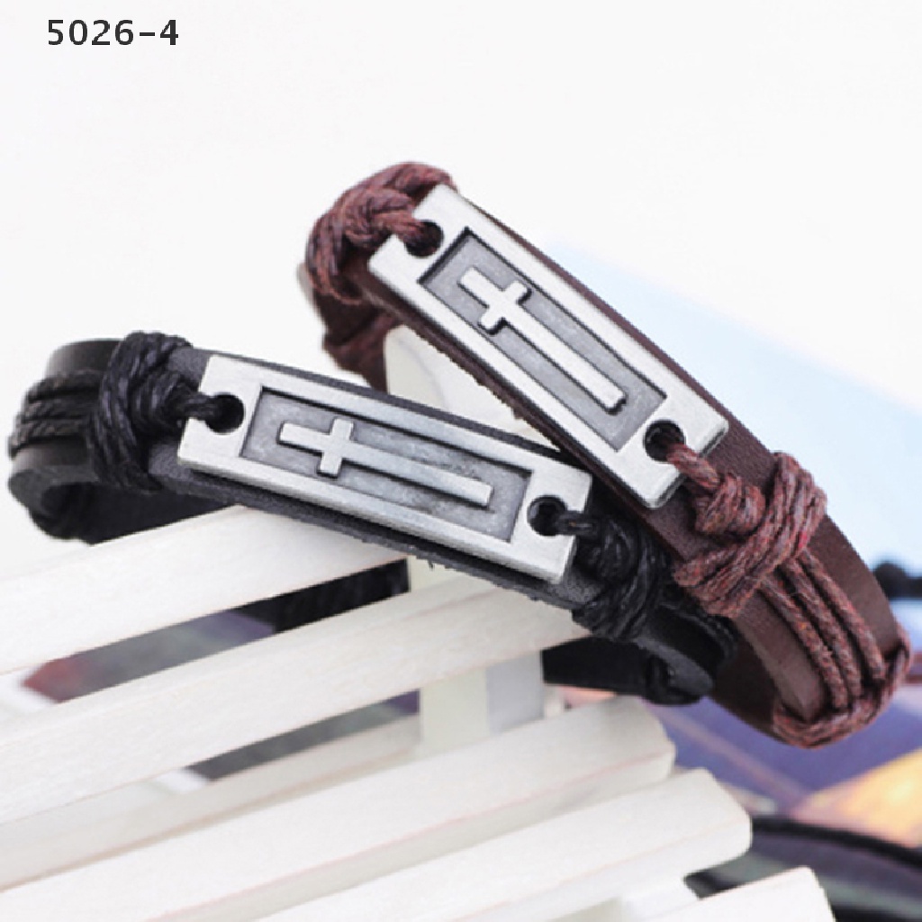 5026-4 Cross Leather Bracelet For Men Women Jesus Christian Religious Vintage Bracelets 5026-4