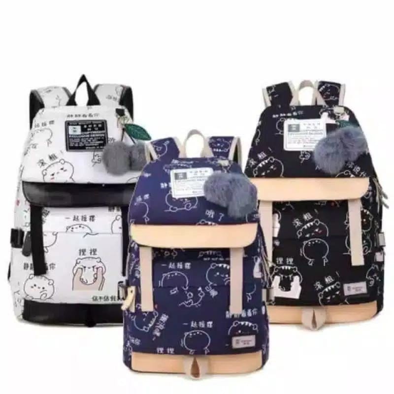 PTM-Tas Sekolah Anak Perempuan sd smp Tas Punggung motif karakter jepang-ransel anak set botol minum dan jam tangan cantik