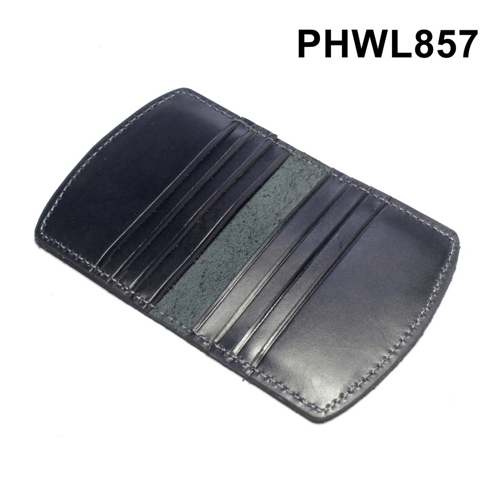 dompet kartu kulit asli model lipat lengkung warna hitam - PHWL857