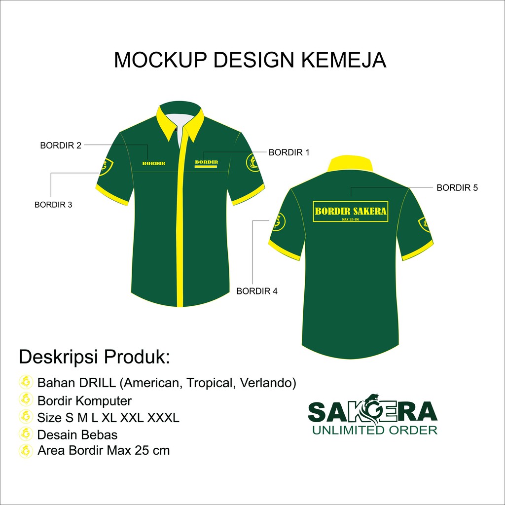 Kemeja Bordir Komputer Panjang Pendek Custom PDL PDH Bahan American Nagata Drill