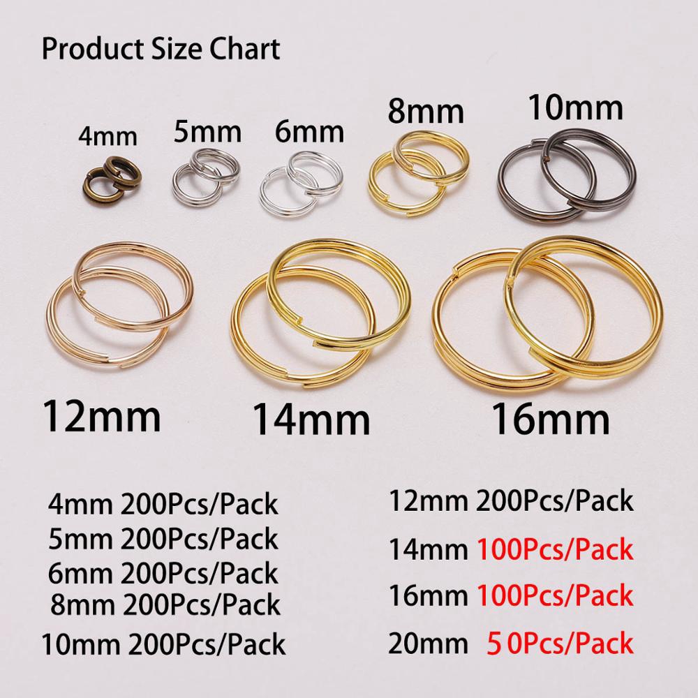 200pcs / Lot 4 / 5 / 6 / 7 / 8 / 10 / 12 / 14 / 16 / 20mm Ring Konektor Double Loops Warna Silver / Gold Untuk Membuat Perhiasan Diy