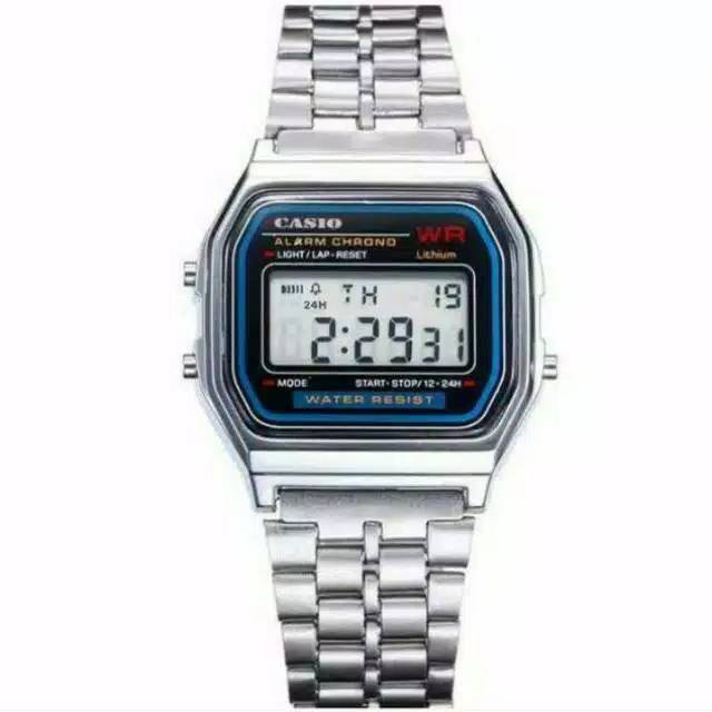 Jam Tangan Wanita Digital Kotak Rantai Model Casio