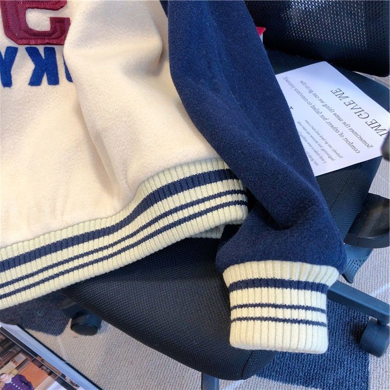 #Sisjuly# Jaket Musim Dingin Wanita Jaket Baseball Longgar Pasangan Niche AMYG