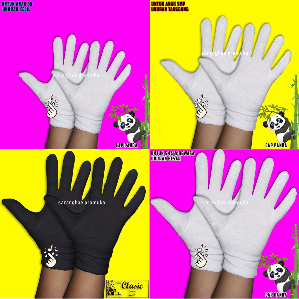 Sarung Kaos Tangan Paskibra Wedding Putih Hitam Kecil Tanggung Besar