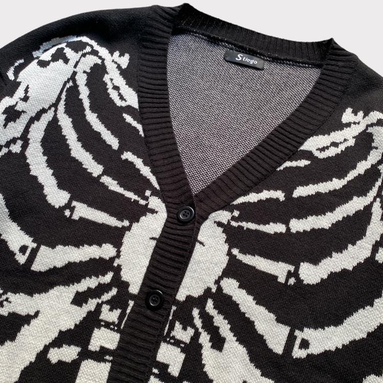 Skeleton Black Cardigan Sweater Streetwear Vintage Style –TDN.748882