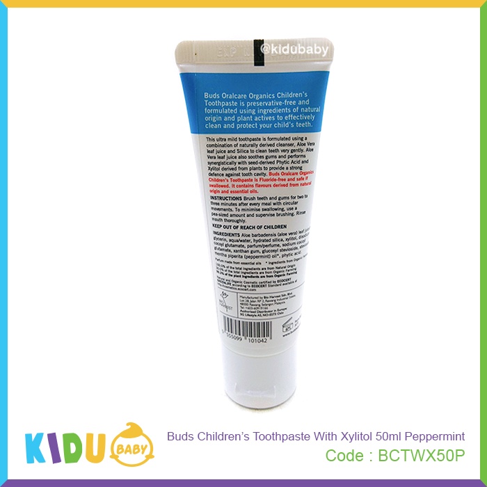 Buds Organics Children's Toothpaste With Xylitol 50ml Kidu Baby