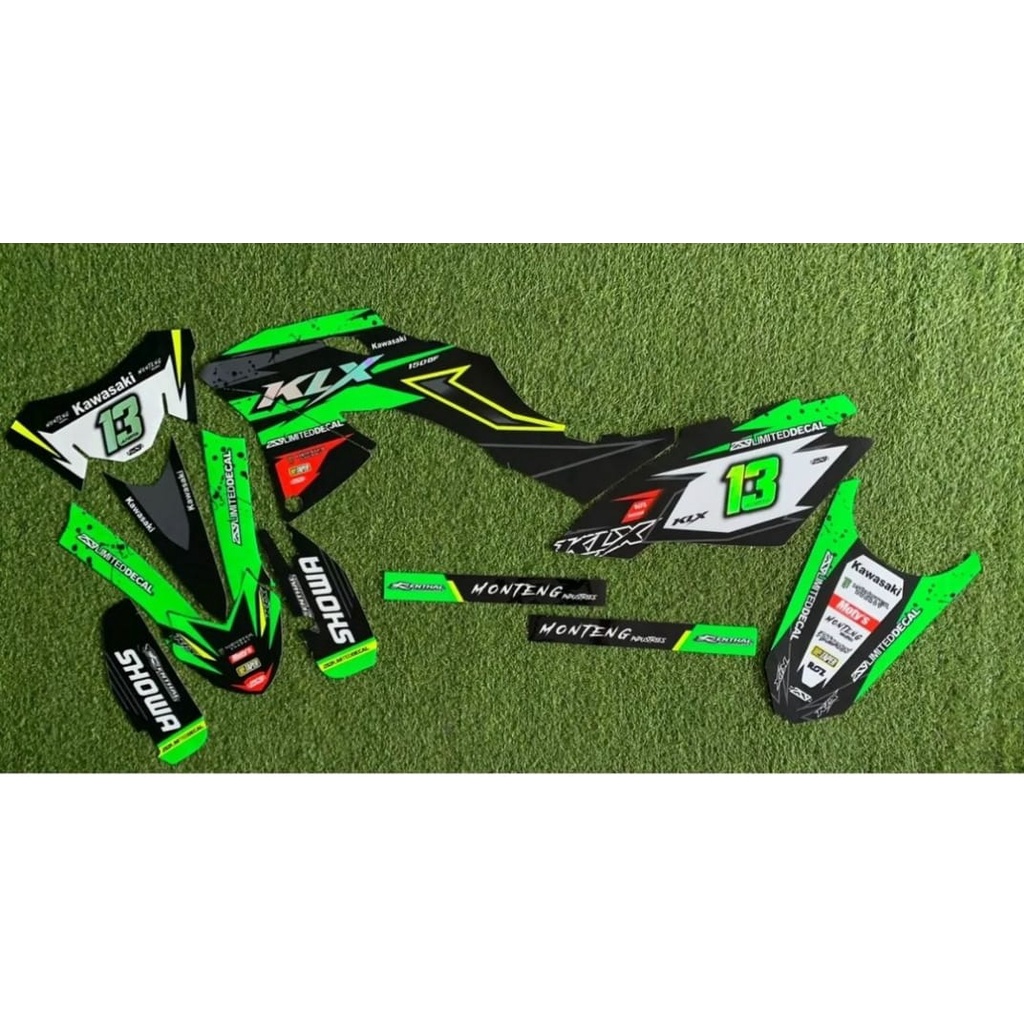 DECAL KLX / STICKER DECAL KLX/ DECAL KLX KOMBINASI HOLOGRAM  HIJAU STABILO FREE CUSTOM NAMA DAN NOMO