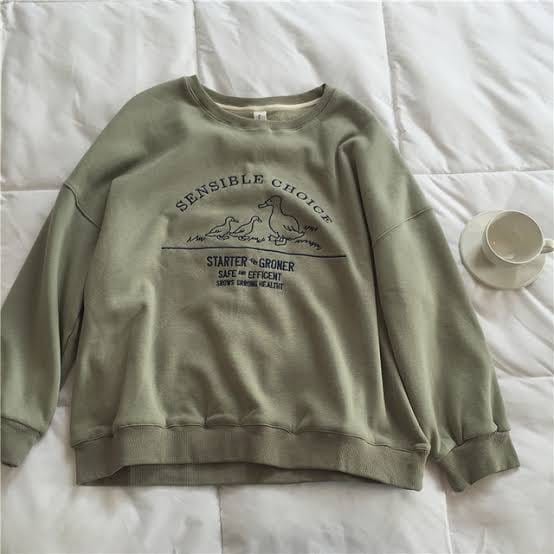SENSIBLE CHOICE SWEATER OBLONG CREWNECK BAHAN FLEECE-Army