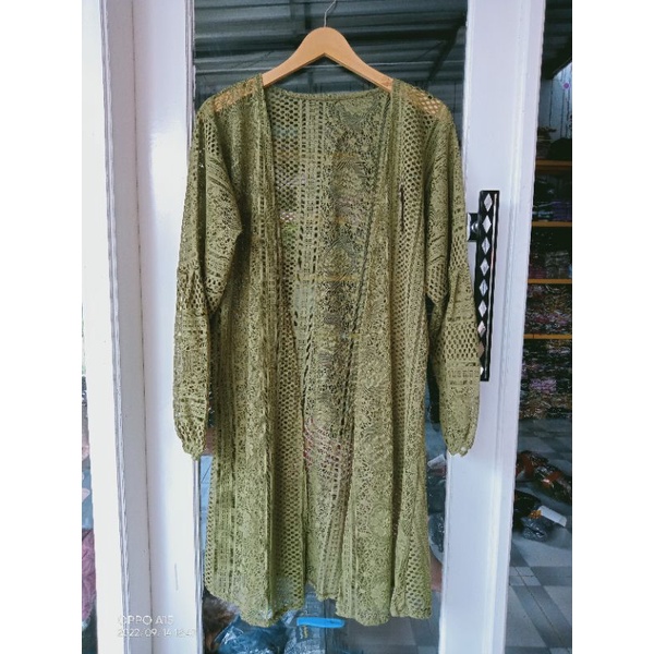 Kardigan brukat/promo long outer brukat/outer cardy wanita-Avocado