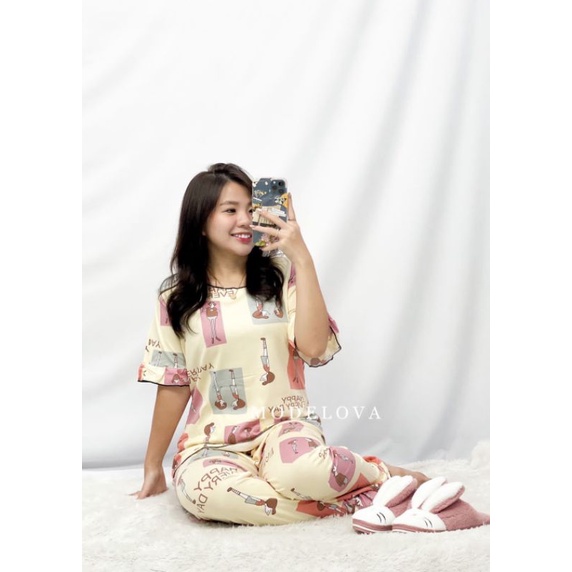 MDLV ~ Baju Tidur Happy Everyday CP Baju tidur Dewasa Celana Panjang Baju tidur Import Fashion Import