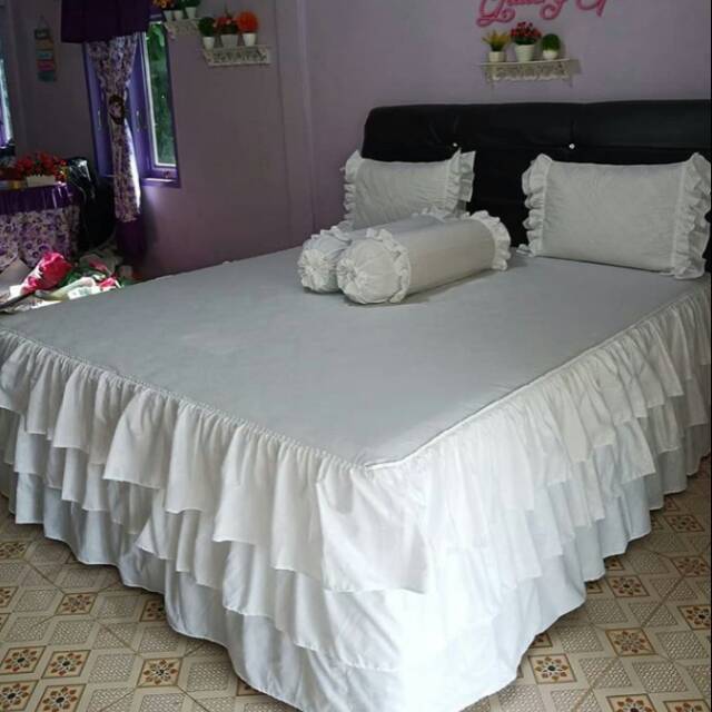 SPREI RUMBAI SUSUN POLOS PUTIH/SPREI PENGANTIN/SPREI PREMIUM