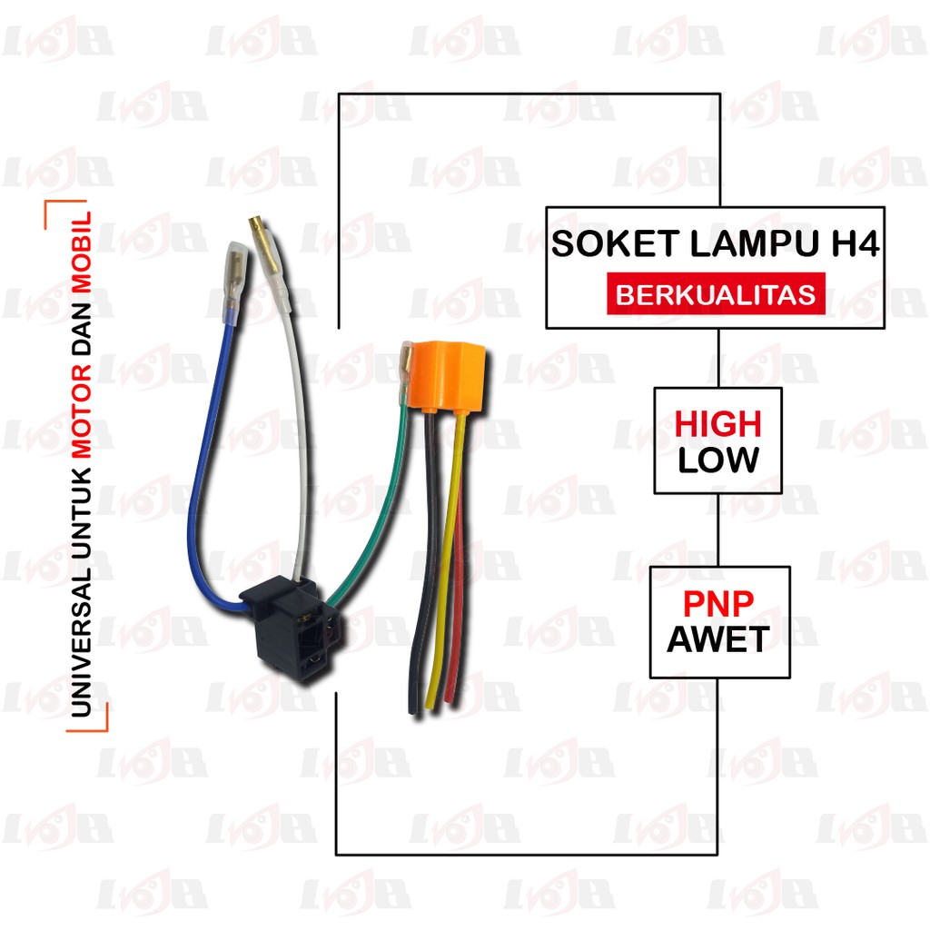 Fiting Lampu H4 Soket Socket HS1 Bohlam Motor Mobil 3 Kabel Kuat Awet