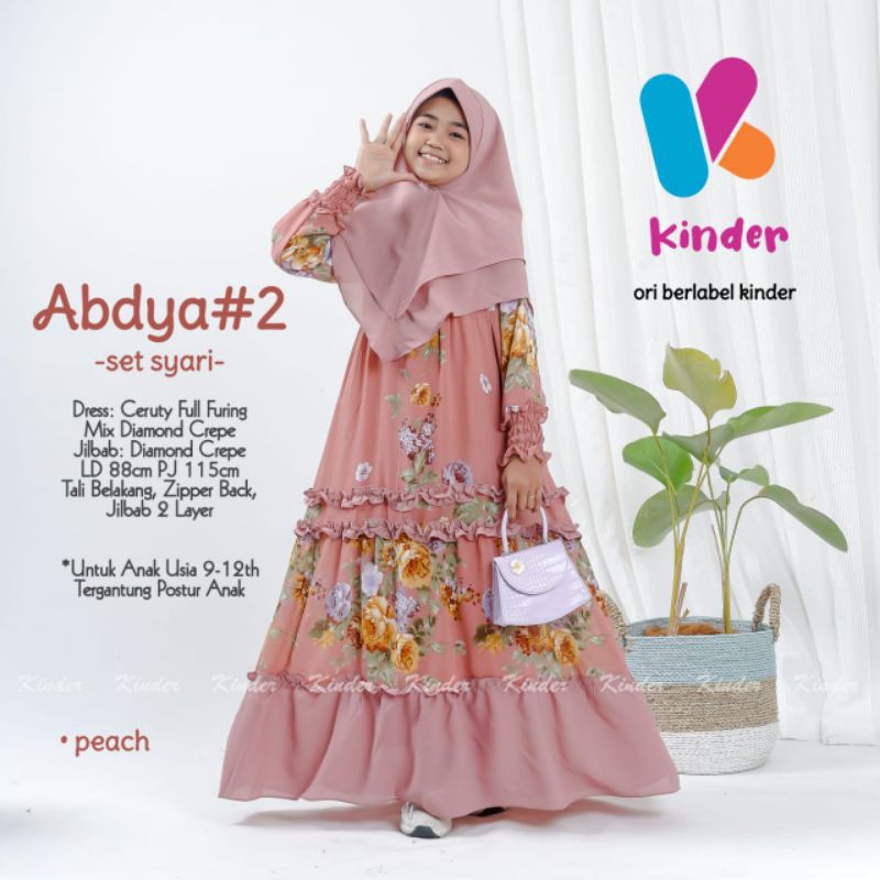 ABDYA #2 SET SYARI  Setelan Gamis dan Jilbab Anak Perempuan 9 - 12 Tahun  / Gamis Syari Tanggung