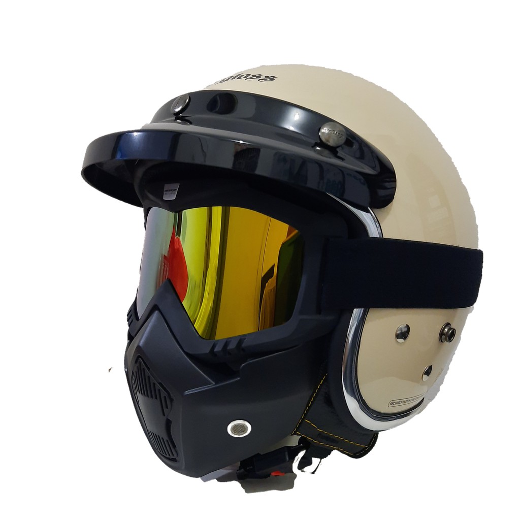 Helm Cargloss Retro Crem Gloss Dengan Google Mask List Croom