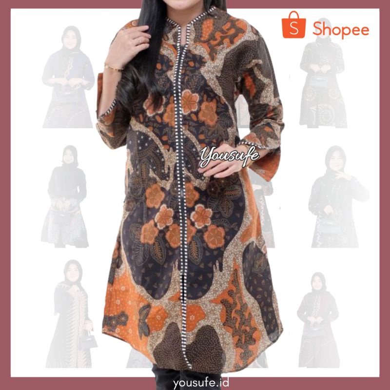 Batik Wanita Tunik Resleting Depan Modern Tradisional Butik COD bahan Katun