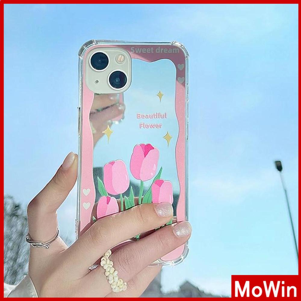 iPhone Case Acrylic Luxury Makeup Mirror Airbag Shockproof Protection Camera Pink Flowers Cute Compatible For iPhone 11 iPhone 13 Pro Max iPhone 12 Pro Max iPhone 7 Plus iPhone xr