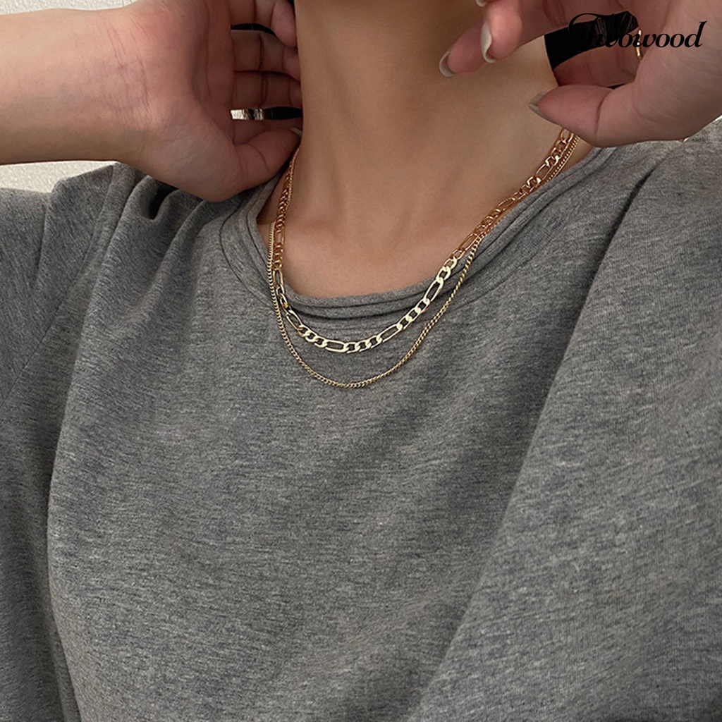 Twowood Double-Layered Clavicle Necklace Simple Alloy Solid Color Women Necklace Jewelry Accessory